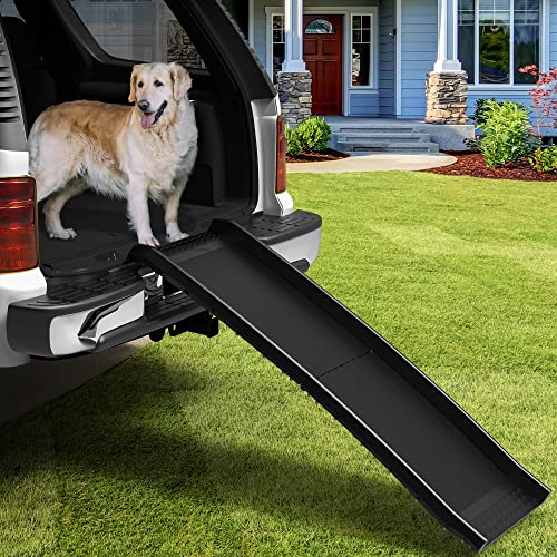 0840332318875 - YITAHOME 61IN FOLDING DOG RAMP FOR CARS WITH ANTI-SLIP TAPE, PORTABLE PET RAMP FOR LARGE DOGS, LIGHTWEIGHT RESIN DOG CAR RAMP WITH SAFE RAISED SIDES STAIRS STEP FOR SUV TRUCK, 150LBS LOAD CAPACITY