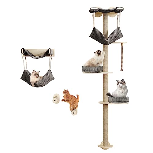 0840332323435 - YITAHOME TALL CAT TREE WALL MOUNTED WITH HAMMOCK, CAT WALL SHELVES FURNITURE 4 TIERS FLOATING CLIMB FOR INDOOR CATS, WOODEN CAT TOWER WITH TALL SCRATCHING POSTS MAT REMOVABLE CUSHION, 78 INCH