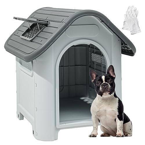 0840332349480 - YITAHOME LARGE DOG HOUSE OUTDOOR PLASTIC DOGHOUSE WATER RESISTANT PET HOUSE WITH ADJUSTABLE SKYLIGHT AND ELEVATED BASE FOR SMALL, MEDIUM, AND LARGE DOGS