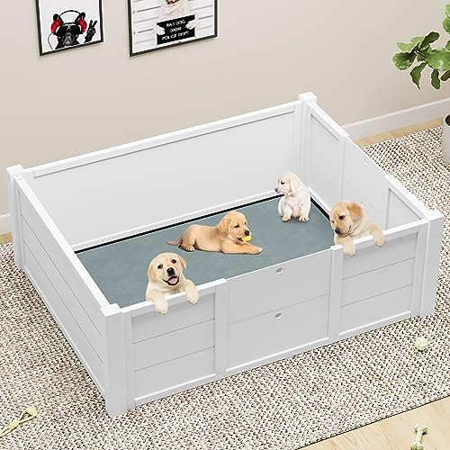 0840332351162 - YITAHOME WHELPING BOX FOR DOGS WITH WASHABLE PEE PADS, 39.4 L×39.4 W INDOOR WOODEN DOG PEN WITH REMOVABLE DOORS FOR LARGE MEDIUM SMALL BREED DOGS PUPPIES