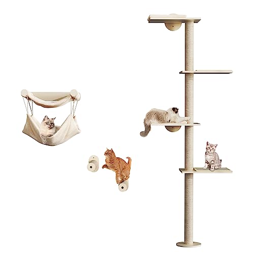 0840332353975 - YITAHOME FLOOR TO CEILING CAT TREE, TALL SCRATCHING CAT TOWER POST AND PERCHES WITH 5-TIER FLOOR FOR CLIMBING ACTIVITY, WOODEN MOUNTED CAT WALL SHELF FURNITURE WITH COZY BED FOR INDOOR CATS, 78 INCH