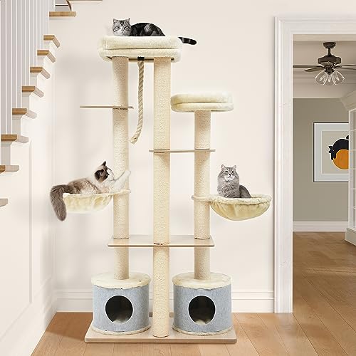 0840332357843 - YITAHOME 69 TALL CAT TREE, WOOD CAT TOWER HEAVEY DUTY WITH 2 CONDO FOR LARGE CATS UP TO 25 LBS, 2 BASKET, SCRATCHING POST, REMOVABLE PADS, MULTI LEVEL TREE FOR INDOOR CATS