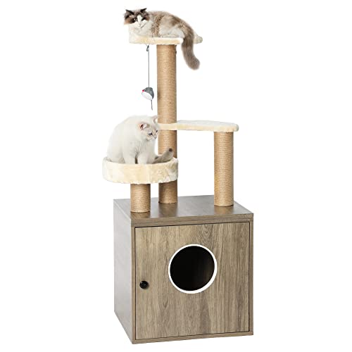 0840332362328 - YITAHOME LITTER BOX ENCLOSURE WITH CAT TREE, 4-IN-1 LITTER BOX FURNITURE HIDDEN ENDTABLE, MORDERN CAT TOWER WITH HAMMOCK AND SCRATCHING POST FOR INDOOR CATS