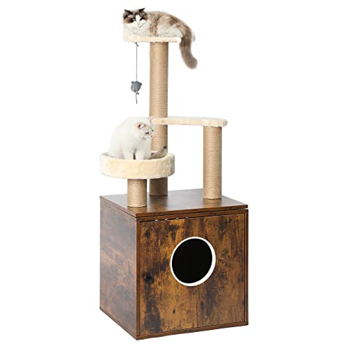 0840332366128 - YITAHOME LITTER BOX ENCLOSURE WITH CAT TREE, SEPARABLE ENDTABLE, 4-IN-1 LITTER BOX FURNITURE HIDDEN, MORDERN CAT TOWER WITH HAMMOCK AND SCRATCHING POST FOR INDOOR CATS