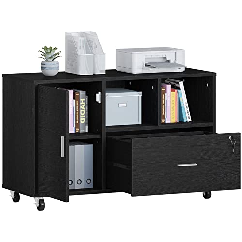 0840332377667 - YITAHOME LARGE LATERAL FILE CABINET WITH LOCK, 1 DRAWER MOBILE FILE CABINET, PRINTER STAND FOR HOME OFFICE, BLACK