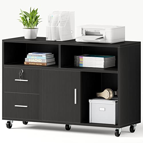 0840332377674 - YITAHOME 2 DRAWER WOOD LATERAL FILE CABINE, MOBILE STORAGE CABINET WITH LOCK, PRINTER STAND FOR HOME OFFICE, BLACK