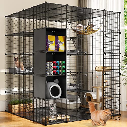 0840332382241 - YITAHOME CAT CAGE INDOOR LARGE WITH STORAGE CUBE DIY OUTDOOR CATIO CAT ENCLOSURES METAL CAT PLAYPEN WITH HAMMOCK PLATFORMS FOR 1-4 CATS 5 TIERS CAT KENNEL