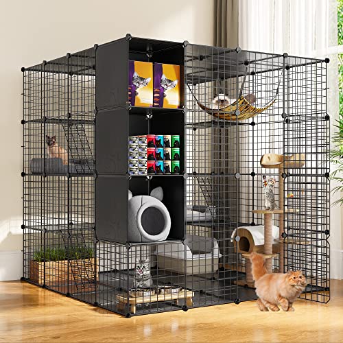 0840332383286 - YITAHOME LARGE CAT CAGE WITH STORAGE CUBE DIY INDOOR CATIO CAT ENCLOSURES METAL CAT PLAYPEN WITH LARGE HAMMOCK FOR 1-4 CATS LARGE 2 TIER CAT KENNELS,