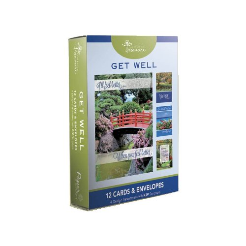 0840341656654 - 16PK BOXED LANDSCAPE GET WELL CARDS BULK WITH KJV SCRIPTURE - BRIDGE, TREE, WATER, PATHWAY GREETING CARDS SICK FOR HER FOR HIM FLOWERS