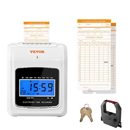 0840349932705 - VEVOR PUNCH TIME CLOCK, TIME TRACKER MACHINE FOR EMPLOYEES OF SMALL BUSINESS, 6 PUNCHES PER DAY, TIME CLOCK PUNCH MACHINE INCLUDES 2 TIME CARDS, 1 INK RIBBON AND 2 SECURITY KEYS