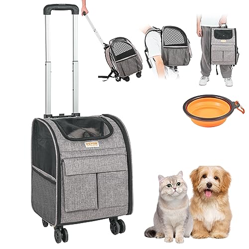 0840349939582 - VEVOR DOG CARRIER BACKPACK ROLLING CAT BACKPACKS CARRIER WITH WHEELS, FOLDABLE WHEELED PET BACKPACK TRAVEL CARRIER FOR SMALL DOGS AND MEDIUM CATS UNDER 18LBS WITH DETACHABLE BASE AND UPGRADED WHEELS