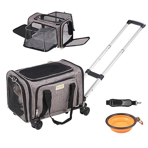 0840349939605 - VEVOR PET CARRIER WITH WHEELS AIRLINE APPROVED, EXPANDABLE ROLLING CAT DOG CARRIER FOR MEDIUM DOGS AND CATS UNDER 25LBS, PET TRAVEL CARRIER ON WHEELS WITH WITH UPGRADED WHEELS AND TELESCOPIC HANDLE