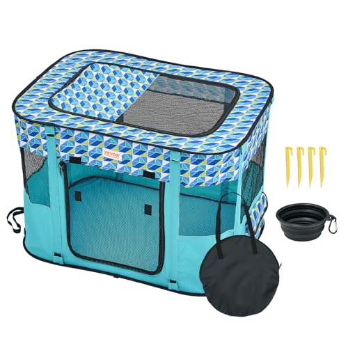0840349963969 - VEVOR PORTABLE PET PLAYPEN, 32X24X22 IN FOLDABLE DOG CAT PEN + FREE CARRYING CASE + BOWL, INDOOR/OUTDOOR DOGS CRATES KENNEL FOR PUPPIES WITH PREMIUM WATERPROOF 600D OXFORD CLOTH, REMOVABLE ZIPPER TOP