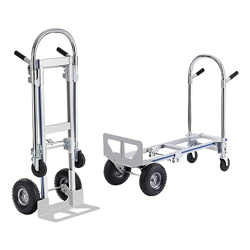 0840349968414 - VEVOR ALUMINUM HAND TRUCK, 2 IN 1, 800 LBS LOAD CAPACITY, HEAVY DUTY INDUSTRIAL CONVERTIBLE FOLDING HAND TRUCK AND DOLLY, UTILITY CART CONVERTS FROM HAND TRUCK TO PLATFORM CART WITH RUBBER WHEELS