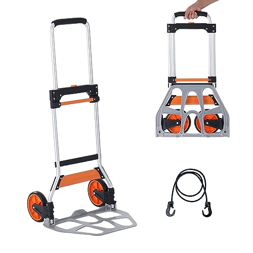 0840349968445 - VEVOR FOLDING HAND TRUCK, 275 LBS LOAD CAPACITY, ALUMINUM PORTABLE CART, CONVERTIBLE HAND TRUCK AND DOLLY WITH TELESCOPING HANDLE AND PP+TPR WHEELS, ULTRA LIGHTWEIGHT SUPER STRONG FOR MOVING WAREHOUSE