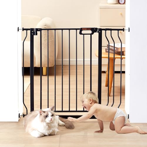 0840349972619 - VEVOR BABY GATE, 29.5-39 EXTRA WIDE, 30 HIGH, DOG GATE FOR STAIRS DOORWAYS AND HOUSE, EASY STEP WALK THRU AUTO CLOSE CHILD GATE PET SECURITY GATE WITH PRESSURE MOUNT KIT AND WALL MOUNT KIT, BLACK