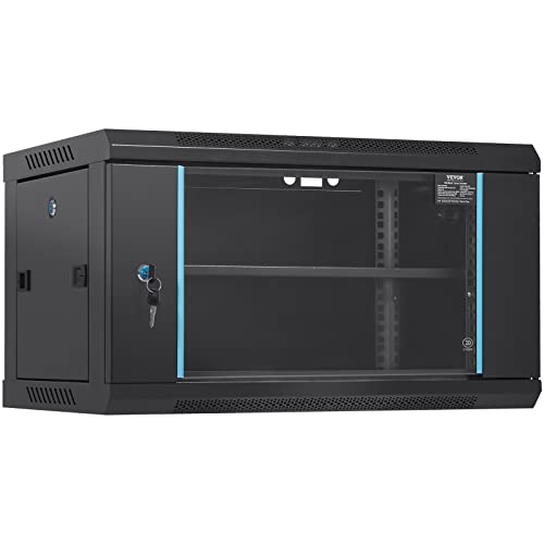 0840349990040 - VEVOR 6U WALL MOUNT NETWORK SERVER CABINET, 15.5 DEEP, SERVER RACK CABINET ENCLOSURE, 200 LBS MAX. GROUND-MOUNTED LOAD CAPACITY, GLASS DOOR WITH LOCKING &SIDE PANELS, FOR IT EQUIPMENT, A/V DEVICES
