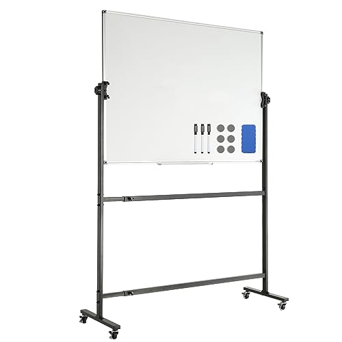 0840349998282 - VEVOR ROLLING WHITEBOARD, DOUBLE-SIDED MAGNETIC MOBILE WHITEBOARD 48X36 INCHES, 360° REVERSIBLE ADJUSTABLE HEIGHT DRY ERASE BOARD WITH WHEELS & MOVABLE TRAY FOR OFFICE SCHOOL