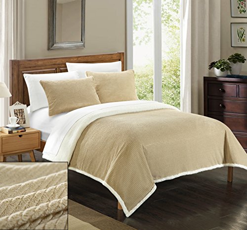 0840444148087 - CHIC HOME 2 PIECE LANCY ULTRA PLUSH MICRO MINK SHERPA LINED TEXTURED TWIN BLANKET AND SHAMS SET TAUPE