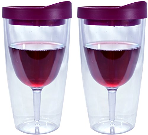 0840589124076 - SOUTHERN HOMEWARES INSULATED VINO DOUBLE WALL ACRYLIC WITH RED DRINK THROUGH LID WINE TUMBLER (SET OF 2), 10 OZ, MERLOT