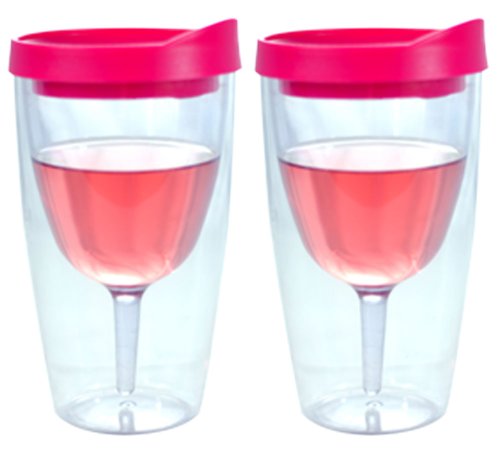 0840589124113 - SOUTHERN HOMEWARES INSULATED VINO DOUBLE WALL ACRYLIC WITH DRINK THROUGH LID WINE TUMBLER (SET OF 2), 10 OZ, PINK
