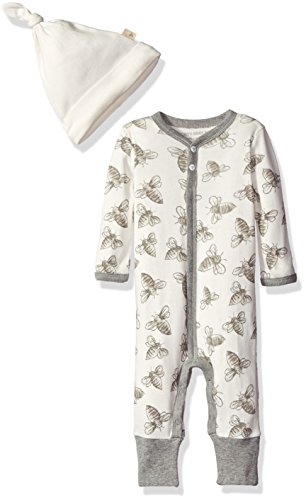 0840635128164 - BURT'S BEES BABY BOYS' CONVERTIBLE FOOT ORGANIC LONG SLEEVE COVERALL, HEATHER GREY BEE, 3-6 MONTHS