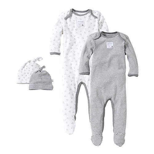 0840635153081 - BURT'S BEES BABY ORGANIC COVERALLS AND CAPS FOR BOYS, HEATHER GREY, 0-3 MONTHS, SET OF 2