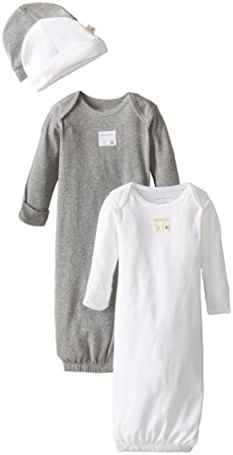 0840635153487 - BURT'S BEES BABY BOY ORGANIC SET OF 2 LAP SHOULDER GOWNS AND 2 KNOT CAPS, HEATHER GREY, ONE SIZE