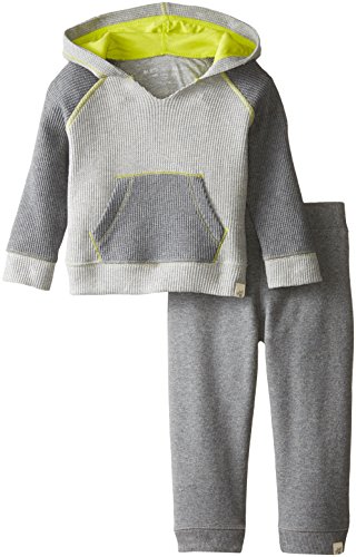 0840635180384 - BURT'S BEES BABY BABY BOYS' ORGANIC THERMAL KANGAROO POCKET HOODIE AND FRENCH TERRY SWEAT PANT, HEATHER GREY, 18 MONTHS