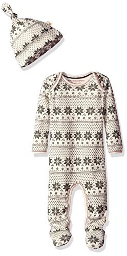 0840635195739 - BURT'S BEES BABY BABY ORGANIC LAP SHOULDER COVERALL AND KNOT TOP HAT SET, SNOWFLAKE FAIR ISLE, 3-6 MONTHS