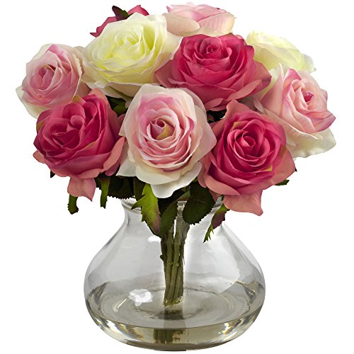 0840703111937 - NEARLY NATURAL 1367-AP ROSE ARRANGEMENT WITH VASE, ASSORTED PASTELS