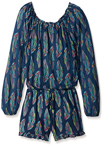 0840800143817 - FLOWERS BY ZOE BIG GIRLS FEATHER L/S ROMPER, NAVY, LARGE