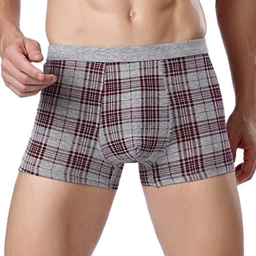 8409106800019 - KAIDI MEN'S MIDDLE WAISTED CHECKED PLAID SEXY UNDERWEAR BRIEFS SHORTS BOXERS (L, WINE RED)
