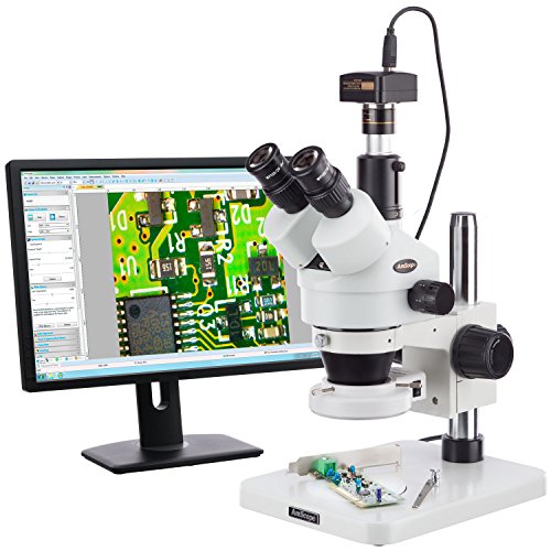 0840979109911 - AMSCOPE 7X-45X SURFACE INSPECTION 144-LED ZOOM STEREO MICROSCOPE + 14MP DIGITAL CAMERA