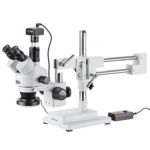 0840979118036 - AMSCOPE 3.5X-180X TRINOCULAR STEREO MICROSCOPE WITH 4-ZONE 144-LED RING LIGHT AND 14MP CAMERA