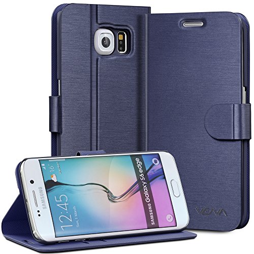 0840981113777 - GALAXY S6 EDGE WALLET CASE, VENA DRAW BENCH PU LEATHER WALLET FLIP COVER WITH STAND AND CARD SLOTS FOR SAMSUNG GALAXY S6 EDGE (OXFORD BLUE)