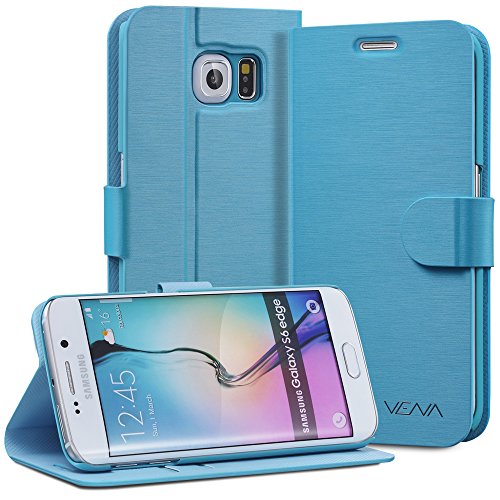0840981113791 - GALAXY S6 EDGE WALLET CASE, VENA DRAW BENCH PU LEATHER WALLET FLIP COVER WITH STAND AND CARD SLOTS FOR SAMSUNG GALAXY S6 EDGE (ELECTRIC BLUE)