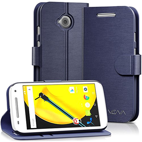 0840981113937 - MOTOROLA MOTO E (2ND GEN, 2015) WALLET CASE - VENA DRAW BENCH PU LEATHER WALLET FLIP COVER WITH STAND AND CARD SLOTS FOR MOTOROLA MOTO E (2ND GEN, 2015) (OXFORD BLUE)