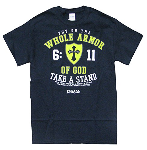 0841103191604 - CHRISTIAN T-SHIRT WHOLE ARMOR OF GOD TAKE A STAND-NAVY BLUE-LARGE