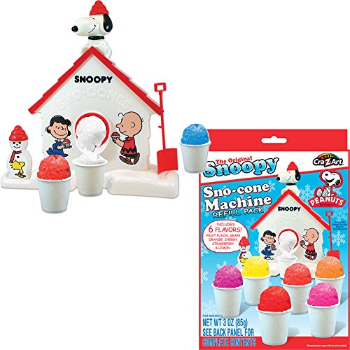 0841110195510 - (SET) ORIGINAL SNOOPY SNO-CONE MACHINE SHAVED ICE & 6 FLAVOR REFILL PACK KIT