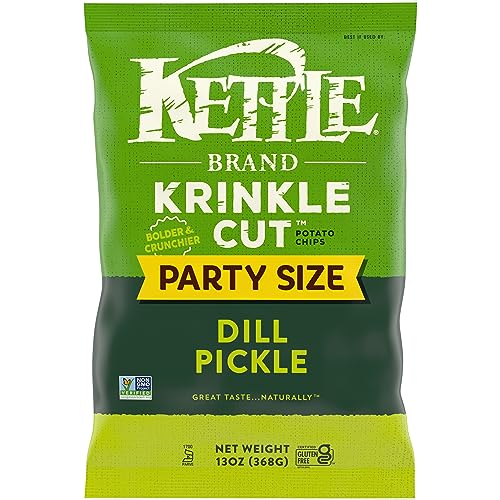 0084114903068 - KETTLE BRAND POTATO CHIPS, KRINKLE CUT, DILL PICKLE KETTLE CHIPS, PARTY SIZE, 13 OZ