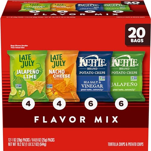 0084114903303 - KETTLE BRAND AND LATE JULY FLAVORED CHIP MIX VARIETY PACK, 20 COUNT SNACK BAGS