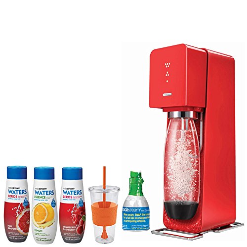 0841434110459 - SODASTREAM SOURCE HOME SODA MAKER RED STARTER KIT W/ 24 OUNCE TOGO CUP, WATERS ZEROS PINK GRAPEFRUIT ZERO CALORIE, WATERS ZEROS CRANBERRY RASPBERRY ZERO CALORIE AND WATERS ESSENCE LEMON FLAVORS