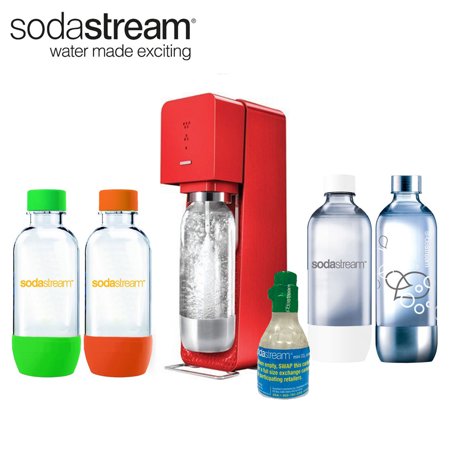 0841434116017 - SODASTREAM SOURCE SODA MAKER IN RED WITH EXCLUSIVE KIT W/ 4 BOTTLES & STARTER CO2