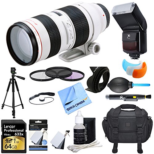 0841434137753 - CANON (2569A004) EF 70-200MM F/2.8L USM LENS ULTIMATE ACCESSORY BUNDLE INCLUDES LENS, 64GB SDXC MEMORY CARD, FLASH, FLASH COVER, TRIPOD, 77MM FILTER KIT, LENS HOOD, BAG, CLEANING KIT AND MORE