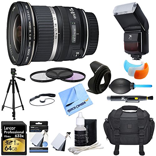 0841434137784 - CANON (9518A002) EF-S 10-22MM F/3.5-4.5 USM LENS W/ ULTIMATE ACCESSORY BUNDLE INCLUDES LENS, 64GB SDXC MEMORY CARD, FLASH, FLASH COVER, TRIPOD, 77MM FILTER KIT, LENS HOOD, BAG, CLEANING KIT, & MORE