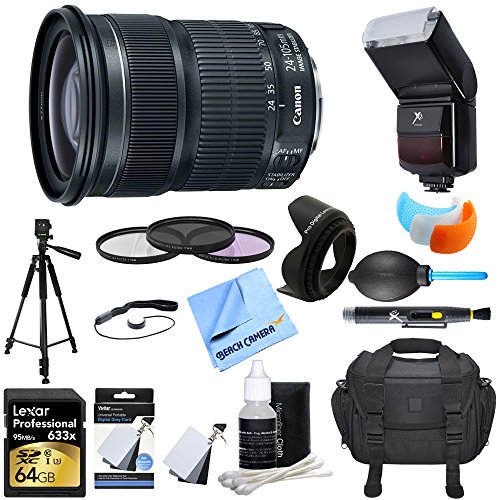 0841434137845 - CANON (9521B002) EF 24-105MM F/3.5-5.6 IS STM CAMERA LENS W/ ULTIMATE ACCESSORY BUNDLE INCLUDES LENS, 64GB SDXC MEMORY CARD, FLASH, FLASH COVER, TRIPOD, 77MM FILTER KIT, LENS HOOD, BAG, BLOWER & MORE