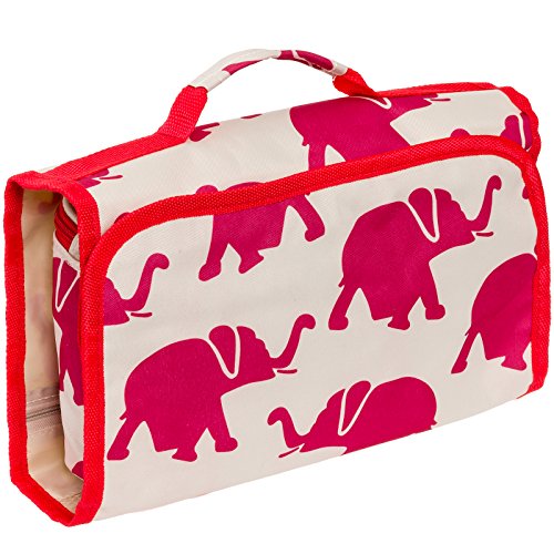 0841478121985 - WOMENS HANGING TRAVEL COSMETIC BAG (ELEPHANTS - RED & WHITE)