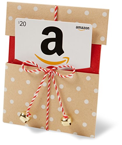 0841710135916 - AMAZON.COM $20 GIFT CARD IN A KRAFT PAPER REVEAL WITH JINGLE BELLS (CLASSIC WHITE CARD DESIGN)