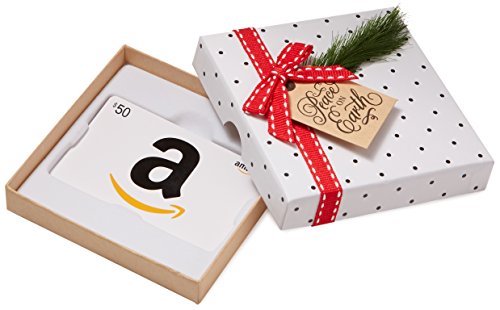 0841710136012 - AMAZON.COM $50 GIFT CARD IN A HOLIDAY SPRIG BOX (CLASSIC WHITE CARD DESIGN)
